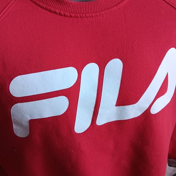 Fila Red Men's Crewneck Sweatshirt With Logo & Striped Cuffs Large - Picture 2 of 5